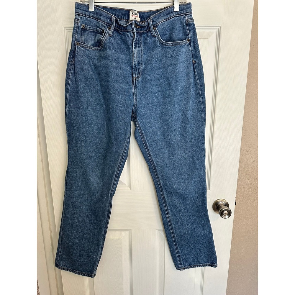 Womens High‎ Rise Straight Leg Blue Denim Jeans Medium Wash 99% Cotton Sz 12